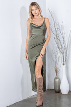 Load image into Gallery viewer, The Evelyn Maxi Satin Dress in Olive