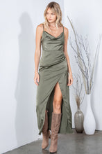 Load image into Gallery viewer, The Evelyn Maxi Satin Dress in Olive