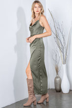 Load image into Gallery viewer, The Evelyn Maxi Satin Dress in Olive