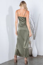 Load image into Gallery viewer, The Evelyn Maxi Satin Dress in Olive